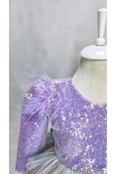 Kidstore Rochie de unicorn cu mânecă lungă cu paiete liliac pentru fetiță