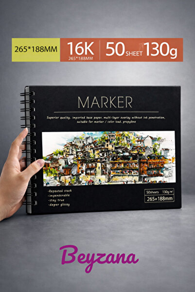 BEYZANA Marker Kalem Boyama Defteri Prime 16k Alt Tarafa Geçirmez Pad