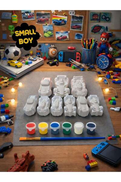 Atölye yüksel Small Boy Arabalar Taş Boyama Seti = 9 Taş + 6 renk boya + 1 Fırça
