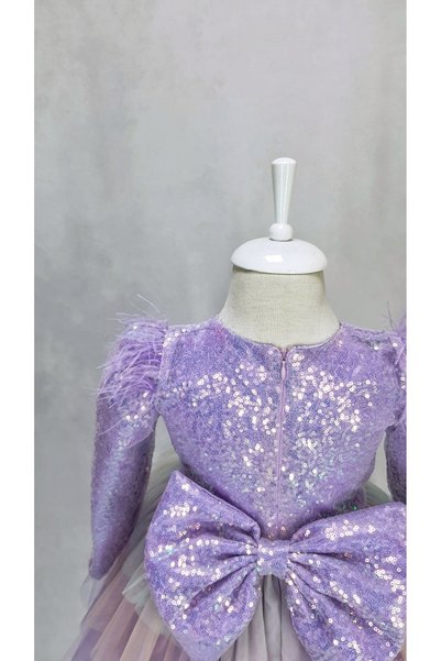 Kidstore Rochie de unicorn cu mânecă lungă cu paiete liliac pentru fetiță