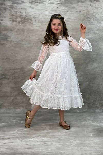 ABİYEKİDS Čipkasta bela dečija večernja haljina ABY6661