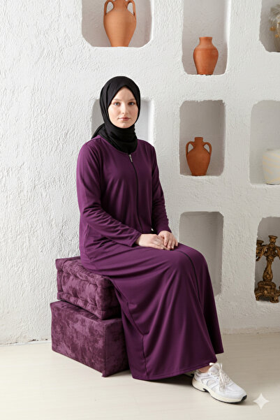 Defkay ثوب صلاة نسائي عملي بلون سادة بسحاب كامل