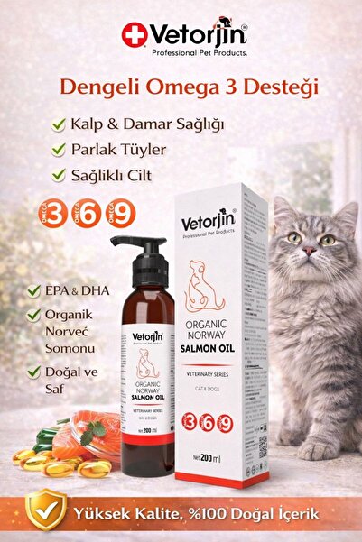 Vetorjin Kedi Norveç Somon Balık Yağı Omega 3-6-9 E Vitamini 200 ml