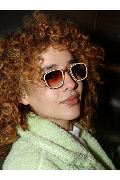 TomyHelf نظارات شمسية بإطار ذهبي كريمي معدني بتدرج اللون البني مع حماية من ال...