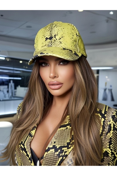 BY SCK Pălărie verde unisex - 100% piele, imprimeu Python
