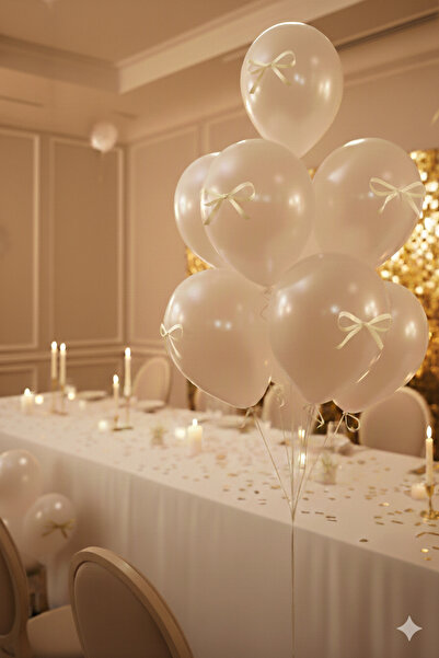 Deniz Party Store 6 White Balloons with Cream Bow Ribbon