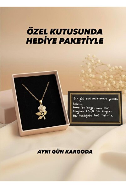 BEREN KILIÇ Gold Çiçek Motifli Çelik Kolye 45 cm Hediye Kolye Arkadaşa Sevgil...