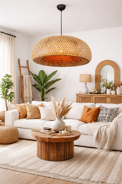 FRV-17 Modern Bambu, Model Yatak Odası, Salon, Mutfak Oturma Odası Bohem Avize (ÇAP 80 CM)