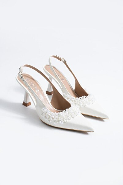 RUXENE Coco Pearl Crown Detailled Pointed Toe 8 cm Thin Heels Bride Shoes
