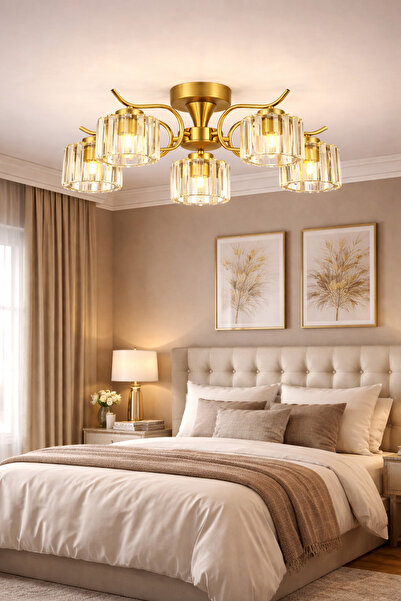 ESSLİGHT Miliç 5’li Eskitme Kristal Taşlı Modern Salon Mutfak Yatak Odası Avi...