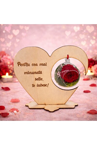 velve Tablou in forma de inima cu trandafir criogenat, licheni stabilizati si...