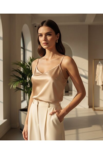 ZAVO Premium Koleksiyon %100 Doğal Saf İpek Askılı Bluz