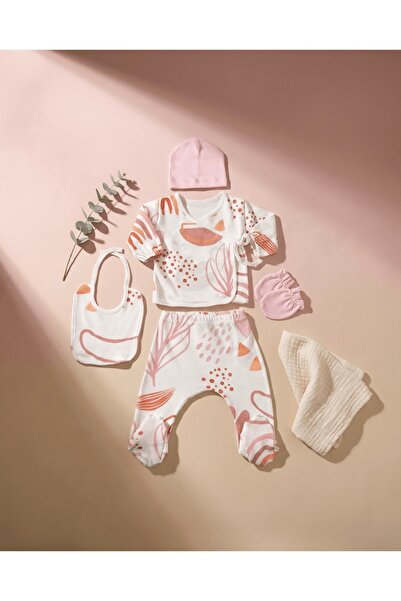 Necix's Önden Bağcıklı Pembe Desenli 5’li Zıbın Seti