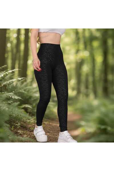 Dropcek eticaret Дамски черни компресионни клинове с щампа - висока талия, пъ...