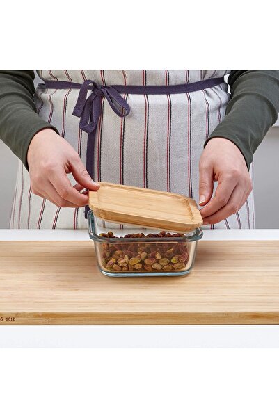 IKEA Bambu Kapaklı Cam Saklama Kabı Kare Kase 15 cm 600 ml