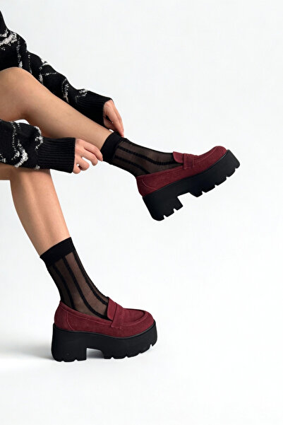 inizio Burgundy Suede Thick Sole Loafer P9090