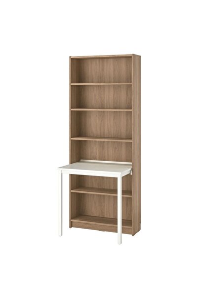 IKEA Çalışma Masalı Kitaplık, Beyaz-Meşe Görünümlü, 80x202 cm