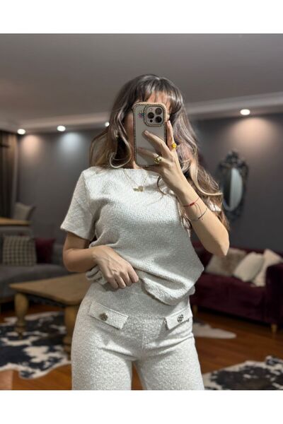 MODAGK Tweed Blouse Pants Set