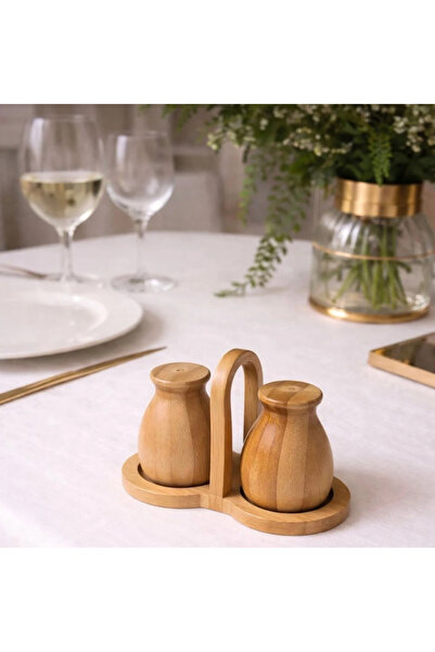 Pembelia Life Orjinal Bambu Standlı Tuzluk Biberlik Set Tuzluk Takımı Bambu T...