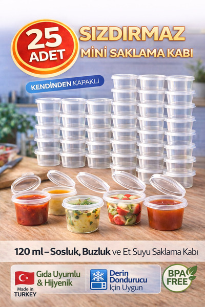 OPTİMEX 25 Adet 120 ml Sızdırmaz Mini Saklama Kabı – Sosluk & Buzluk Kapları,...