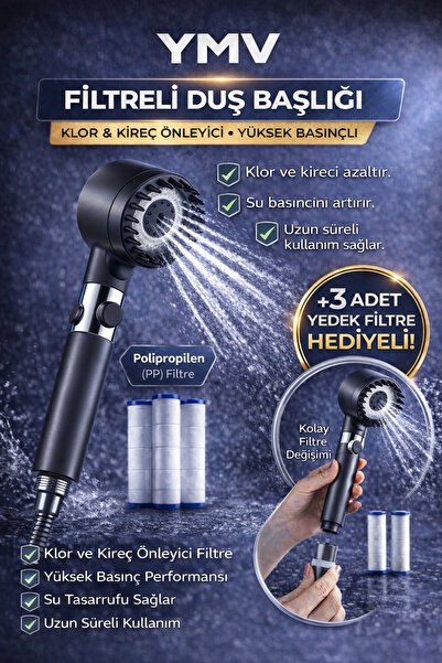 YMV Filtreli Masajlı Fonksiyonlu Duş Başlığı + 3 Adet yedek filtre