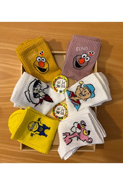 AL Bİ 90LIK 6 ÇİFT ÇOK RENKLİ EĞLENCELİ KAHRAMANLAR PAMUKLU KOLEJ ÇORAP