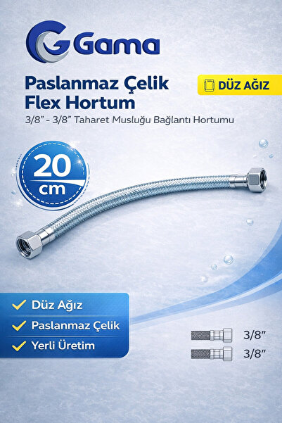GGama Paslanmaz Çelik Örgülü Bağlantı ve Batarya Hortumu - 3/8 İnç 20 cm