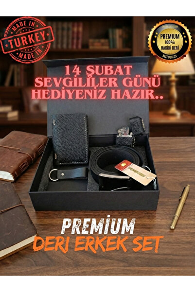 GALORA Genuine Leather Men's Gift Set - Wallet Belt Lighter Keychain High Qua...