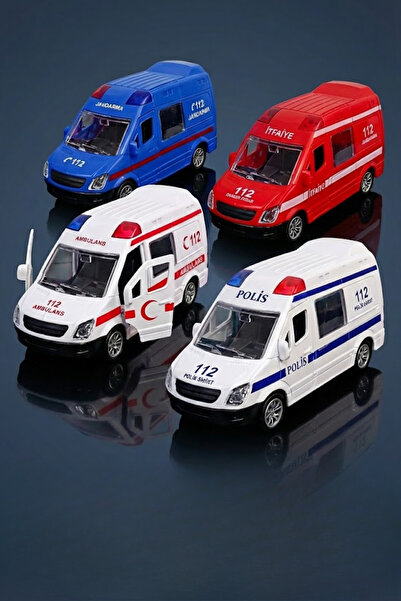 viyolmarketim 4’lü Oyuncak Minibüs Araba Seti – Ambulans, Polis, İtfaiye, Jan...