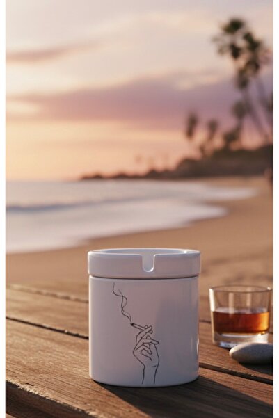 Eylül Design Smoking Hand Özel Tasarım Baskılı Seramik Küllük Kokusuz Kültablası