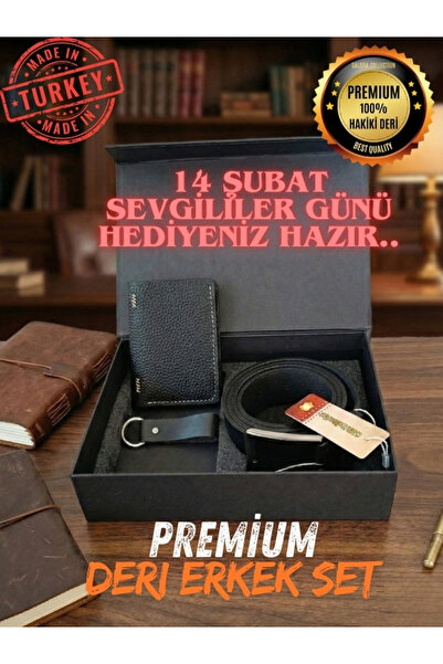 GALORA Genuine Leather Men's Gift Set - Wallet Belt Keychain High Quality (El...