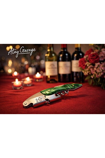 Atay Garage Tirbuşon Yeşil Saplı Paslanmaz Çelik Şarap ve Şampanya Açacagı Bi...
