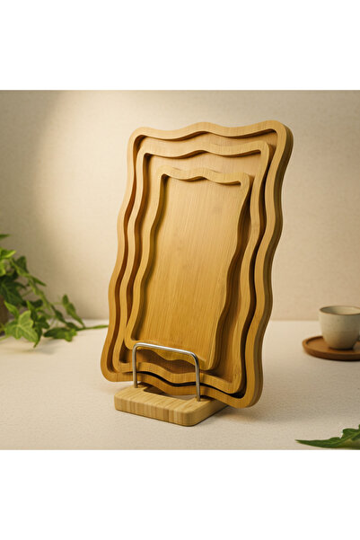 Hallac Dede Ahşap 3'lü Sunum Set Sunum Tepsisi 6 Farklı Model Yuvarlak Oval P...