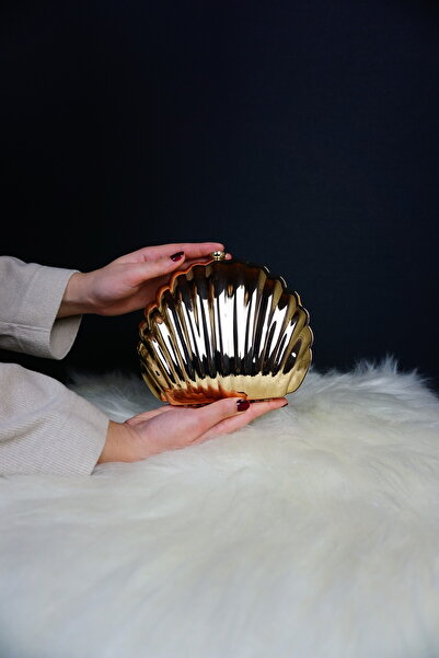 Alvora Altın Renk Midye Formlu Kadın Abiye Gece Çantası