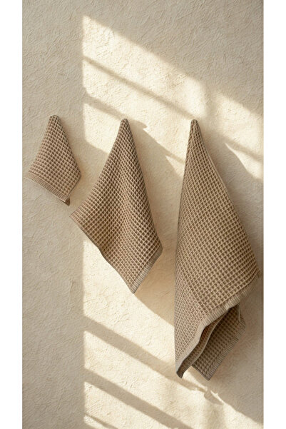 PAMUDOCIA %100 Pamuk Waffle El, Yüz ve Vücut Havlu Seti 3'lü 70x155, 50x100, ...