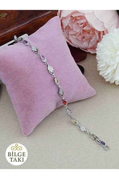 LUXURY Wisdom Jewelry Premium Zircon Colored Stone Baklava Model Steel Bracelet