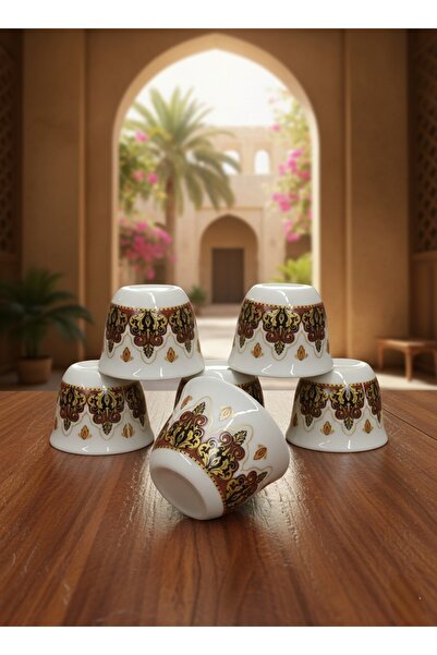 SAMSA Bordo Gilt Patterned Mirra Brown Porcelain Cup Set for 6 People