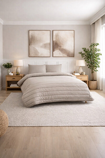 Zarif Home Uyku Seti Doğal Ranforce Çift Kişilik - (6'lı) -Kahverengi