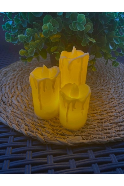 NEWSTORE HOME 3 Lu Krem Erimiş Görünümlü Led Mum Pilli