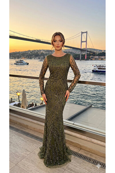 UZER Özel Tasarım Işıltılı taş baskılı Gece Elbisesi abiye özel seri Mezuniye...