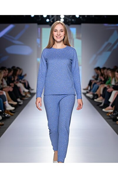 Aydoğan Серія Pure Синій квітковий піжамний комплект з довгими рукавами