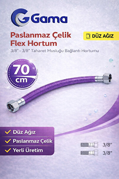 Gama Paslanmaz Çelik Flex Hortum 3/8 - 3/8 Taharet Musluğu Bağlantı Hortumu 7...