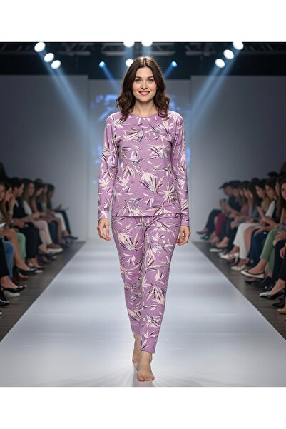 Aydoğan Комплект пижама с дълги ръкави от серията Pure с лилави мотиви от Неапол