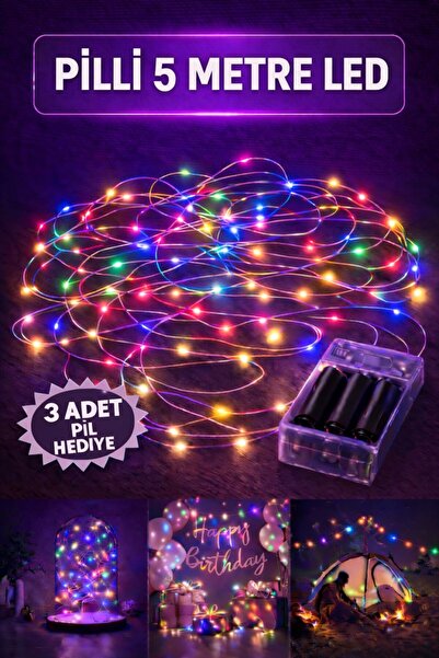 Baloncu Dede Renkli 5 M Peri Led Pilli +3 Pil Fonksiyonlu Yanıp Sönen Doğum G...