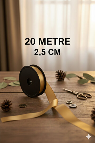serap çiçekçilik Gold Renk Saten Kurdela 2,5 Cm 35 Metre Gold Renk Bohça Kurd...