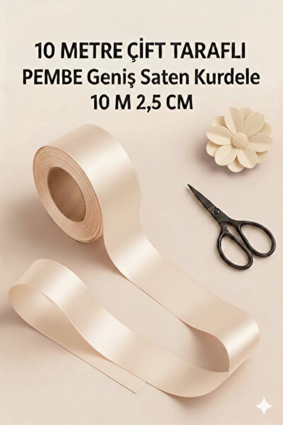 serap çiçekçilik Krem Renk Saten Kurdele 2,5 Cm 10 Metre Krem Renk Saten Kurd...