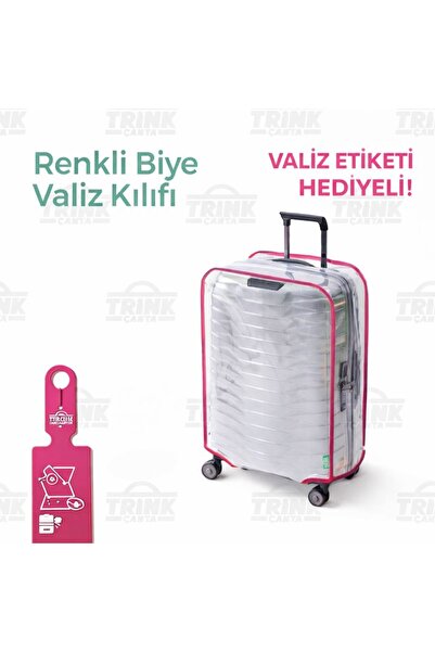 Trink Çanta Şeffaf Valiz Kılıfı Ve Bavul Koruyucu Kılıf Renkli Biye * Pembe *