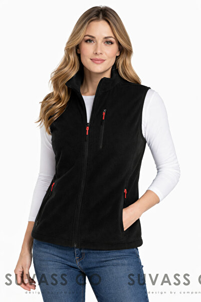 SUVASS CO Kadın Siyah Çok Cepli Polar Yelek