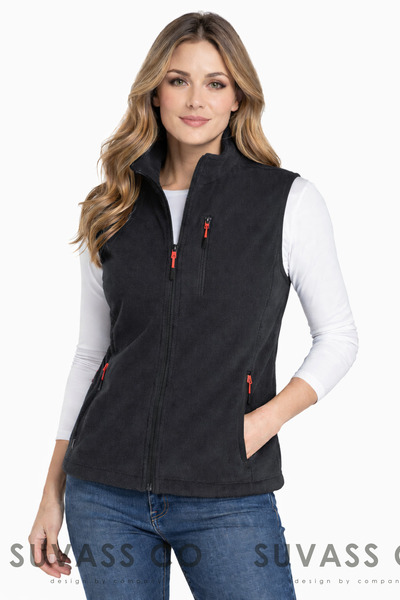 SUVASS CO Kadın Koyu Gri Çok Cepli Polar Yelek