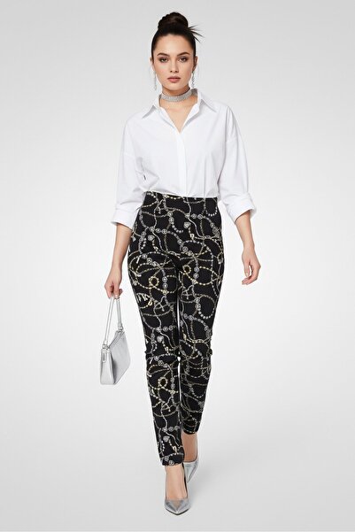 PİNKO Women Tight Fit Allover Print Stretchable Pants, Multicolor